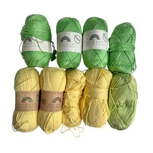 Hobbii Rainbow Yarn 100% cotton 5 Skeins 50 gm ea Yellow Green 4 Partial skeins